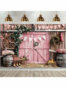 Rural Western Cowboy Party Background - Multi Functional Photo Booth Background, Suitable For Birthdays And Events, With Wooden House And Barn Design - Multicolor - View 2