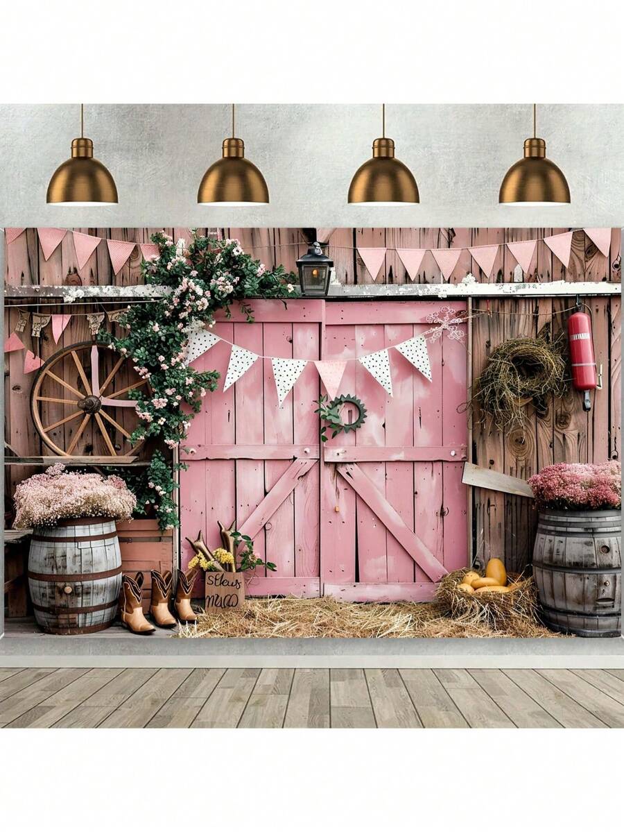 Rural Western Cowboy Party Background - Multi Functional Photo Booth Background, Suitable For Birthdays And Events, With Wooden House And Barn Design