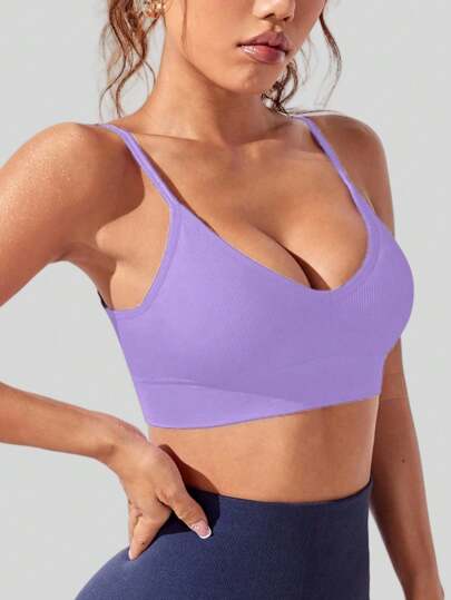 1pc Racerback Sports BH Women, Seamless Com Tafel Thin Strap Verleidelijke Neck Camisole, Wear, Yoga view 3