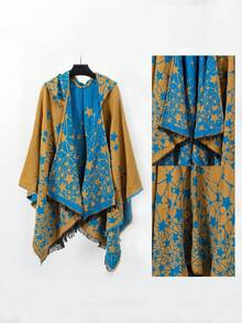 1 件纯色渐变休闲连帽斗篷，秋冬款 - 彩色 - 查看 35