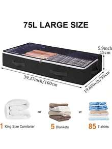 1/3 Under Bed Storage Boxes, Foldable Wardrobe Organizer And Under Bed Storage Bags, Under Bed Storage Bags, Blankets, Towels, Clothes, Blankets, Sweaters, Clothing Organizer Boxes - Black - View 10