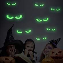 8 pares de adhesivos fluorescentes removibles para pared y ventana con ojos de Halloween que brillan en el alambrado Pegatinas espeluznantes + Calcomanías para el hogar, escaleras, espejos y decoraciones de fiesta de Navidad - Multicolor - Ver 4