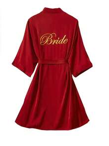 1 szt. Damski, modny, sztuczny jedwabny szlafrok kimono z dekoltem w serek i wiązaniem w talii, krótki rękaw, piżama