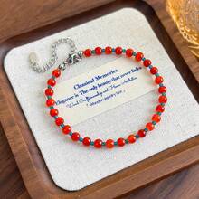 1pc Vintage Red & Blue Crystal Beaded Necklace, Unique Design Aesthetic Charm Clavicle Chain Necklace