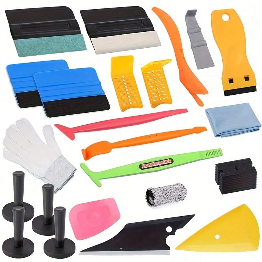 Pro Vinyl Wraps Applicator Tool Kit Window Tint Film Car Wrapping Tools Includes Felt Squeegees, Plastic Scraper, Magnetic Holders, Cleaning Cloth, Gloves And Finger Sleeve - Biến thể 1 - Xem 1