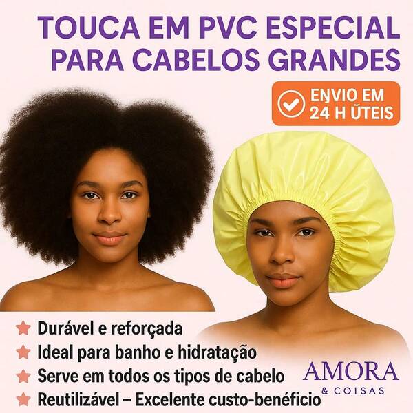 Touca de Banho PVC Grande Reforçada para Cabelos Volumosos