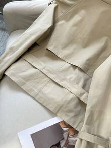 FGGG Double-Breasted Shoulder Strap Women's Khaki Short Trench Coat Autumn Winter Belted Waist British Commuter Style Office Party And Streetwear Women's Jacket