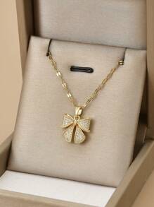 1 件时尚全水钻方晶锆石蝴蝶不锈钢女士项链，1 对时尚全水钻方晶锆石蝴蝶不锈钢女士耳环 - 金黃色 - 查看 13