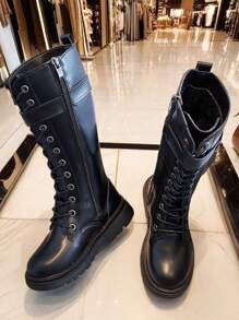 秋冬女童高筒靴，侧拉链高筒靴，儿童时尚公主高筒靴，简约设计，尺码 27-37