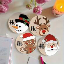 Set de 4 posavasos de madera navideños - Resistentes al calor, lavables a mano, aptos para bebidas, café, oficina, cocina, decoración de escritorio, regalo navideño - Multicolor - Ver 6