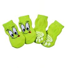 4 件套宠物可爱袜子，狗鞋袜防刮防脏防滑脚套，适用于猫和小型犬 - 綠色 - 查看 9