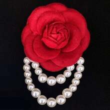 1 pieza Broche vintage chic de tela de camelias con flor de borla de perlas, clip para chales para mujeres, excelente para bailes formales, bodas y fiestas