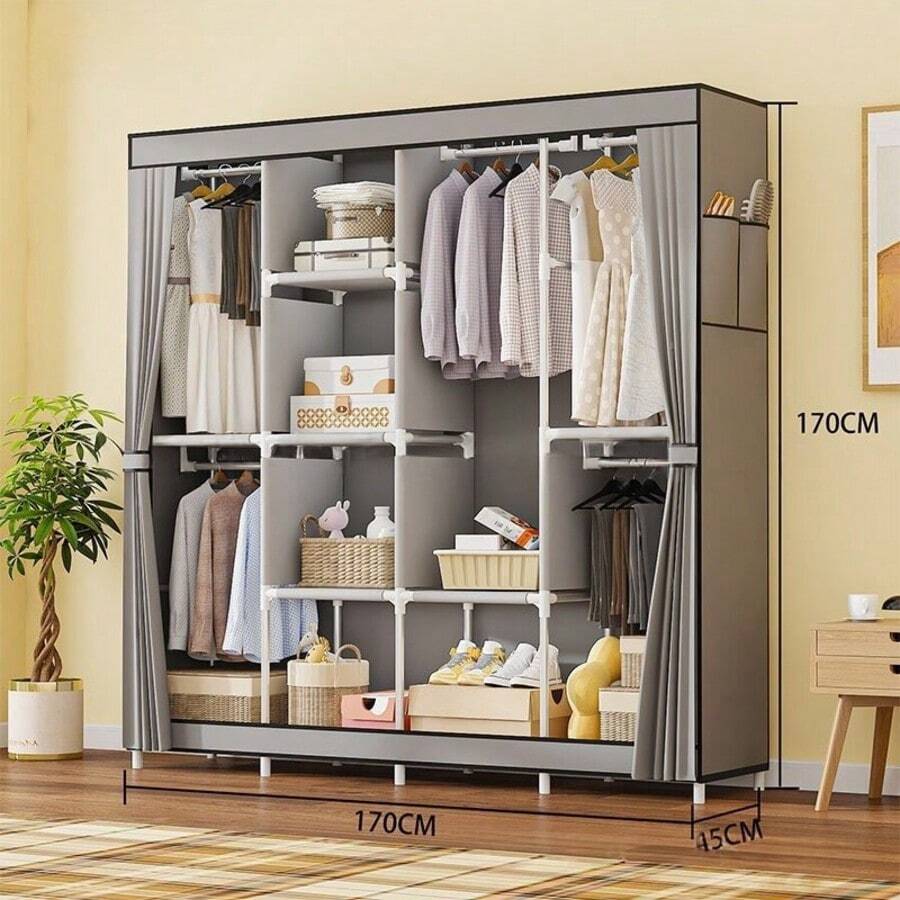 Folding Wardrobe Portable Wardrobe Double Couple - Xám - Xem 1