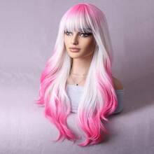 MHot Pink Blonde Ombre Wigs Women Girls Dark Pink White Ombre Wig With Bang Two Tones Colorful Wig Halloween Cosplay Costume Party8001 - 金髮粉紅 - 查看 2