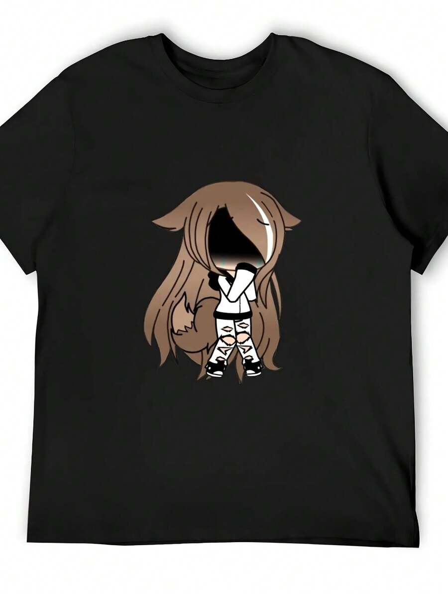 180g Pure Cotton Gacha Life Design - Gacha Life Series-GLMM T-Shirt Anime Vintage Anime Shirt Blue Archive Topping Mens Shirts Graphic Tee - 黑色2 - 查看 1