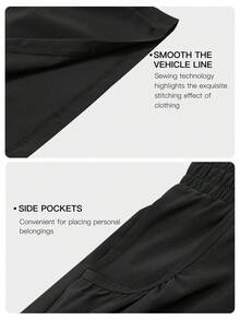 VUTRU 1 件套弹性腰短裤，带口袋，轻便，适合瑜伽工作室健身房夏季 - 黑色 - 查看 6