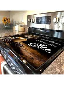 1pc Rubber Stove Protector For Coffee Lovers - "A Good Day Starts With Coffee" Design, Durable Polyester Kitchen Decoration For Home & Coffee Shop, Stove Top Protector