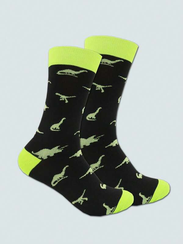 1 par de calcetines de media pantorrilla con gráfico de dinosaurio casual para hombre