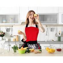 Black Lace Flirty Apron With Pocket, Retro Cooking Aprons Women - Ren đỏ - Xem 2