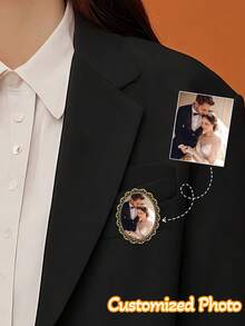 1/2Pcs Personalized Customized Photo Bow Brooch, Dial Can Be Opened And Closed, Butterfly Shaped, Made Of Metal Material With Full Texture, Fashionable And Unique, Personalized And Beautiful, Retro Elegant, Luxurious And Warm - Multicolor - View 6