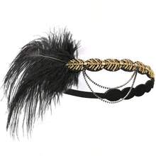 20 世纪 20 年代带羽毛的轻佻女郎头饰、咆哮的 20 年代向日葵羽毛头带、20 世纪 20 年代服装配饰、天然羽毛万圣节 - 彩色 - 查看 19