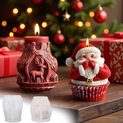 Christmas Series DIY Scented Candle Silicone Mold Kit – Santa, Reindeer, Snowman & More (Includes 100 Wicks & Holders)