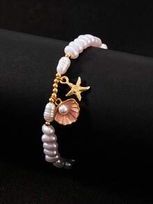 1件 时尚百搭简约海洋沙滩风贝壳海星仿珍珠手链 - 均碼 - 查看 4