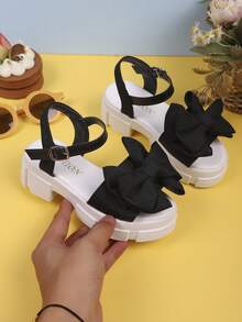 1 双女童夏季时尚蝴蝶结凉鞋，可爱甜美厚底休闲鞋，适合儿童度假旅行 - 黑色 - 查看 4