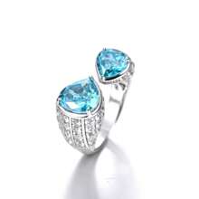 Dissoo 1 件独家设计 2025 新款几何海蓝宝石合成立方氧化锆 925 纯银女士珠宝戒指，表面镀铂金，适合送礼、订婚、日常佩戴、婚礼、派对、海滩、节日、节庆、返校 - 淺藍色 - 查看 4