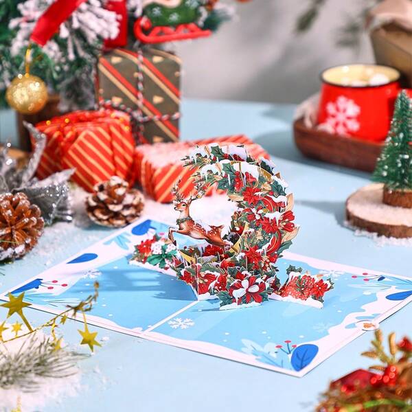 1pc Christmas Gift Pop-Up Cards, Christmas Greeting Card,Thanks You Card ,Handmade Pop Up Cards,Christmas Gifts