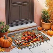 1 pieza Felpudo vintage con estampado de camión y calabaza para Acción de Gracias, felpudo de cocina suave y antideslizante, alfombra de entrada festiva y acogedora, tapete de decoración rectangular de baja pila para sala de estar, dormitorio, cocina, lavandería, baño