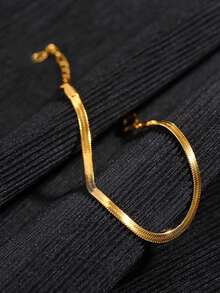 Nooxian 1 件女士不锈钢串珠手链，简约时尚金色不锈钢刀片链手链