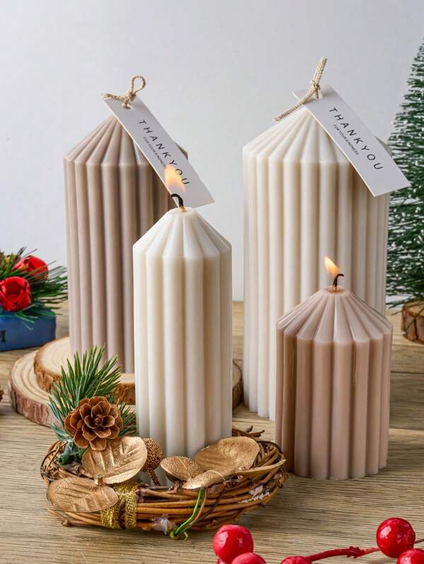 4pcs/Set Striped Cylinder Candle Silicone Mold DIY 3D Roman Column Design Aromatherapy Candle Mold Epoxy Resin Casting Mold, Home Decor