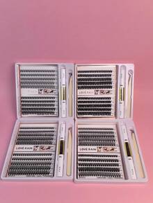 DIY Eyelash Cluster Kit Extensions Contains Adhesive Tweezers And Sealant - màu đen - Xem 4