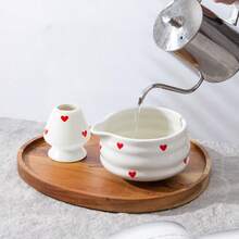 2 件套日式抹茶套装，粉色心形陶瓷抹茶碗（带壶嘴）和抹茶搅拌器架套装，日式抹茶茶具，拿铁和抹茶茶道，抹茶爱好者返校节和生日礼物 - 彩色 - 查看 8
