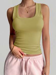 GAOVOT 女士夏季Y2K性感百搭休闲运动家居方领上衣 - 芥末黃 - 查看 6