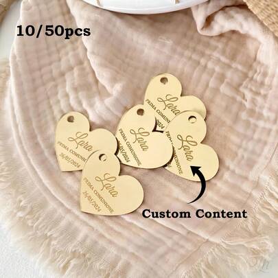 10/50 Pieces Personalized 6cm Heart-Shaped Acrylic Name Tags (Ribbon Not Included), Custom Wedding Gift Box Packaging Accessories, Wedding Name Tags, Bridesmaid Gift