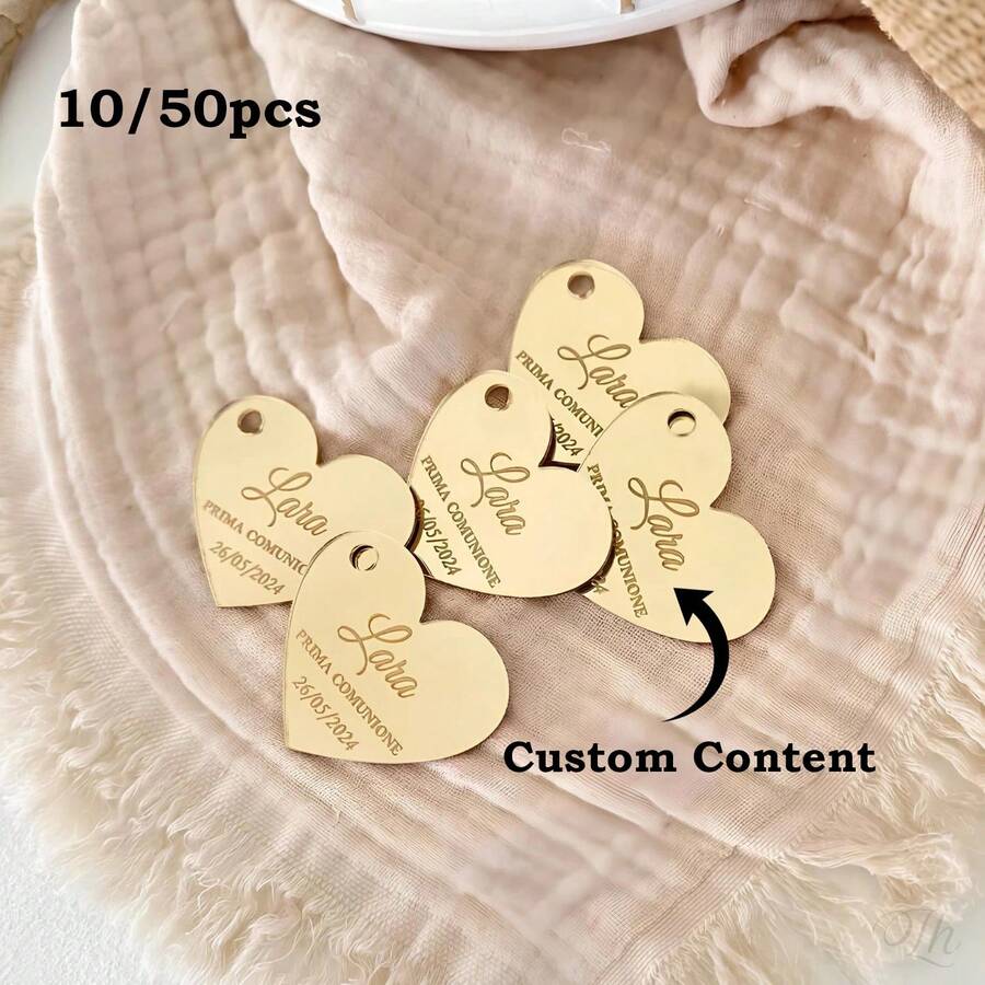 10/50 Pieces Personalized 6cm Heart-Shaped Acrylic Name Tags, Custom Wedding Gift Box Packaging Accessories, Bridesmaid Proposal Box Label Tags - Multicolor - View 1