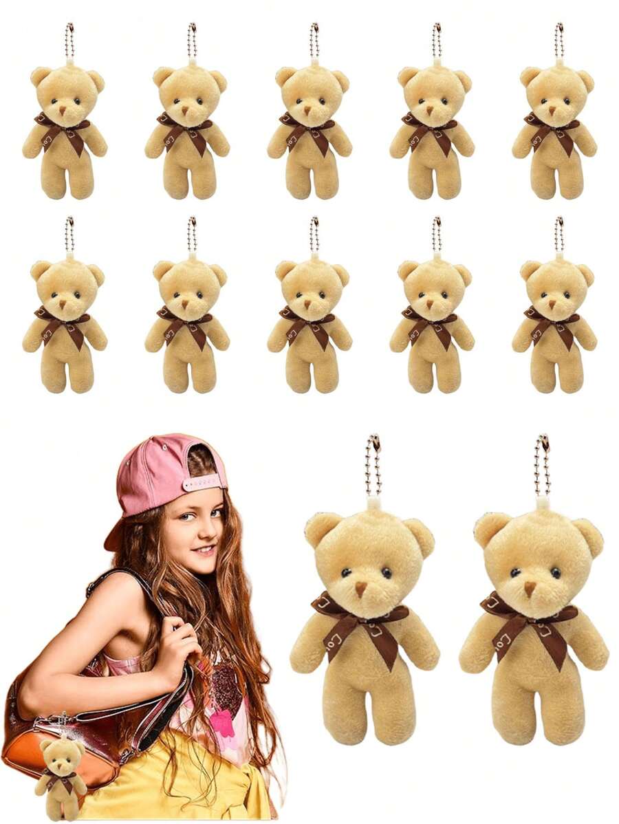 1/6/12 件迷你熊 4.7 英寸熊娃娃散装柔软迷你毛绒动物，适合 DIY 钥匙链，适合毕业日婴儿洗礼婚礼派对礼物。