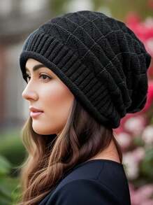 1 sztuka wiosennej i letniej plisowanej czapki z włóczki, damska czapka z włóczki, jednowarstwowa czapka dzianinowa, czapka wkładana przez głowę, uniwersalna ochrona słuchu, odpowiednia do codziennego noszenia, jesienne akcesoria