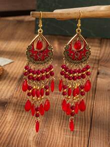 1 对女士泪珠流苏波西米亚风格长耳环