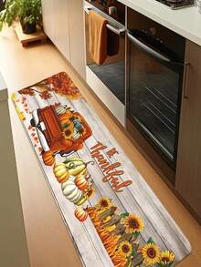 1/2 piezas Carpa de cocina roja de camión con calabaza de otoño, alfombra de piso de la cocina de cosecha de Acción de Gracias y alfombra impermeable para la alfombra del pasillo de una cocina, cómoda y suave, área de pie, alfombrilla de puerta de granja, decoración de decoración para cocina