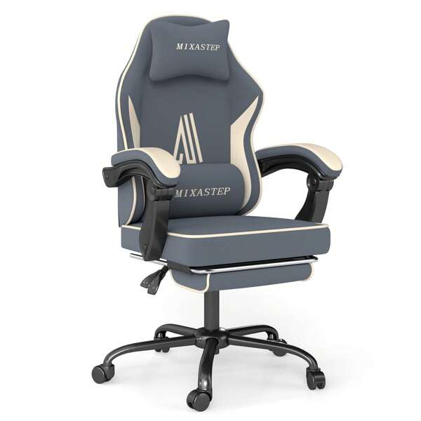 Sedia da gaming ergonomica con poggiapiedi, poggiatesta e cuscino lombare – sedia da ufficio realizzata in tessuto tecnico traspirante, supporta fino a 130 kg, ideale per l'ufficio domestico e il gaming (per adulti e adolescenti)
