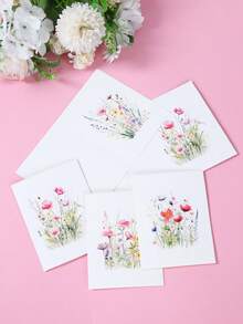24张/12套花卉贺卡套装，6种不同设计，生日派对贺卡，节日庆祝好运贺卡，毕业祝福贺卡，适用于各种场合，可用作感谢卡、贺卡、慰问卡、办公用品、节日装饰和礼品标签、派对礼品，包含12张卡片和12个信封。 - 花卉 - 查看 4