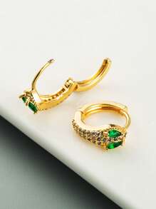 1pc 18K Platd Stainless Steel Geometric Crystal Inlaid Snake Shaped Open Hoop Earrings For Women, Fashion And Elegant, Suitable For Party, Date, Work