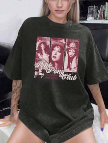 EWH Women's Vintage T - Shirt, "Pink Pony Club" Nostalgic Print, Unisex Fit DG004 - 黑色 - 查看 2