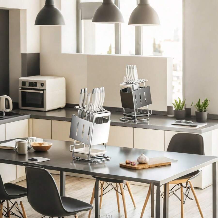 1 件简约不锈钢刀架，家庭必备厨房收纳用品