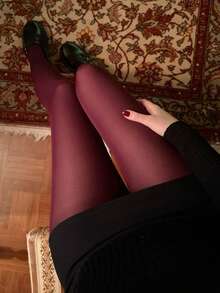 1 件女士勃艮第透明连裤袜，适合日常使用 - 酒紅色 - 查看 5
