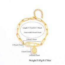 1 Stück minimalistischer quadratischer Buchstaben Brosche, Armband aus goldfarbenem Edelstahl Büroklammer Kette für Frauen - Goldgelb - Übersicht 2