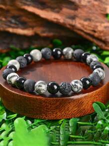 Vintage Stil Herren Naturstein Perlen Armband, elastisches Stein Schmuckstück, Angstlinderung und beruhigende Therapie, geeignet für den täglichen Gebrauch und Feierlichkeiten